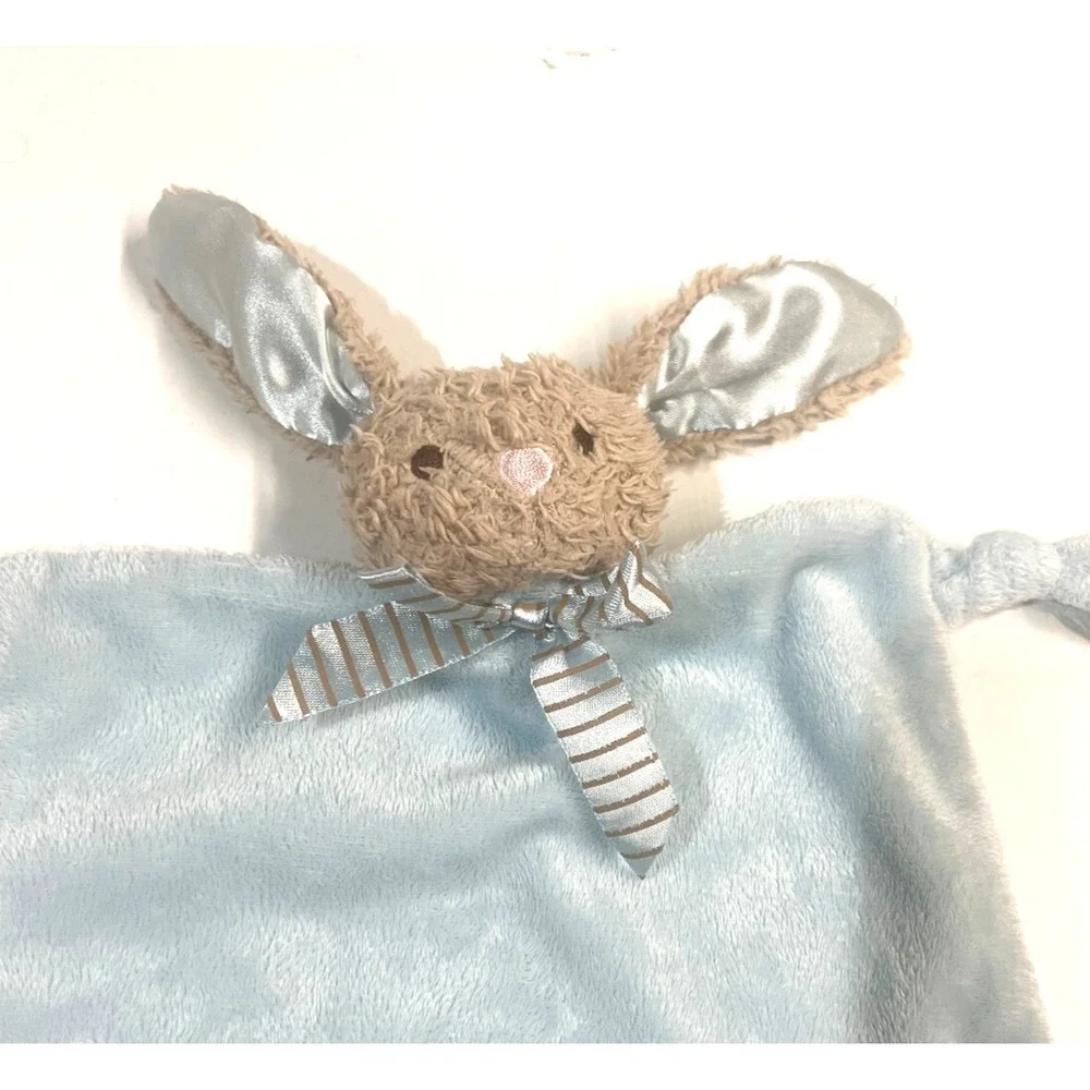 Dan Dee Bunny Lovey Tan Rabbit Blue Security Blanket Plush Rattle Knotted Corner